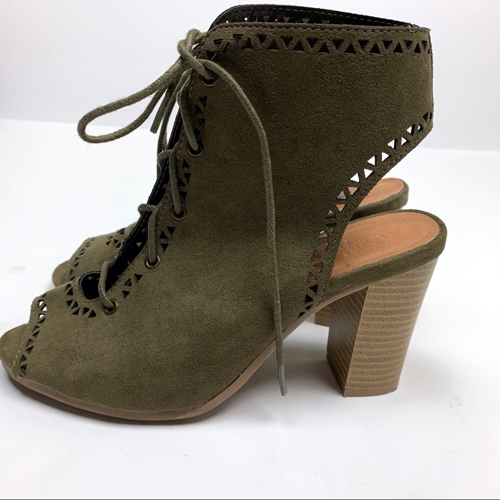 Charlotte Russe Peep- Toe Suede Olive Green Wedges